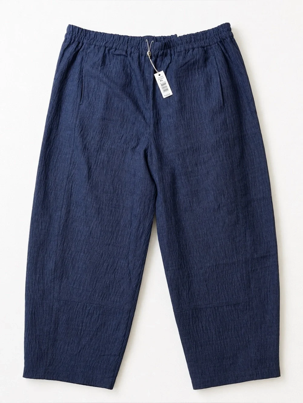 Max Studio London Barrel Leg Trousers XL Blue Pull On Textured Pants NWT Boho